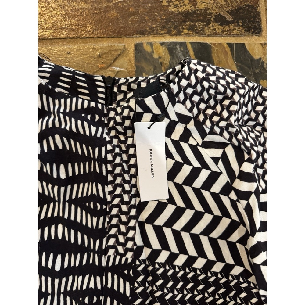 Karen Millen Geo Print Abstract Op Art Midi Dress Morocain NWT $350.00 UK 8 US 4 - Picture 10 of 11